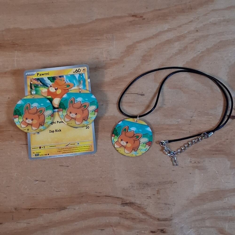 Handmade Pawmi Necklace Earrings Set Round Resin Card Jewelry Set
